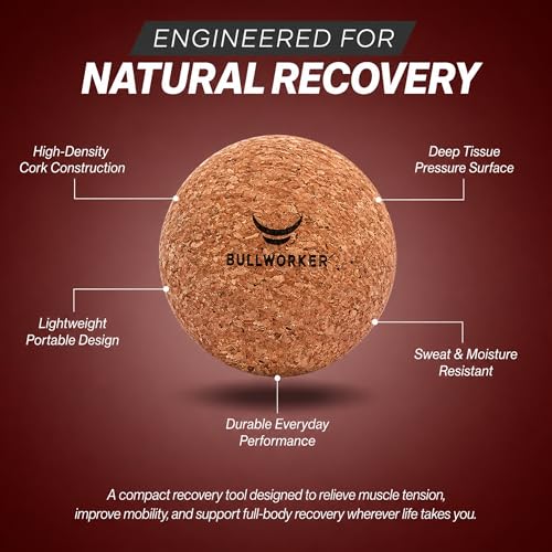 Bullworker 4" Cork Massage and Fitness Ball Recovery Tool - Deep Tissue Muscle Tension Release for Trigger Point, Muscle Soreness, Yoga Therapy, 10 CM | Soreness Relief, Yoga Therapy and Fitness Recovery Tool, 10 cm Massage Ball