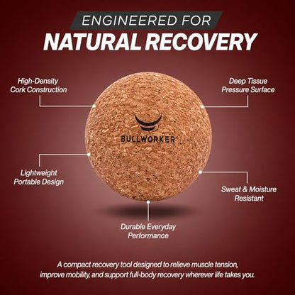 Bullworker 4" Cork Massage and Fitness Ball Recovery Tool - Deep Tissue Muscle Tension Release for Trigger Point, Muscle Soreness, Yoga Therapy, 10 CM | Soreness Relief, Yoga Therapy and Fitness Recovery Tool, 10 cm Massage Ball