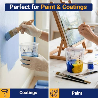 30 Pack 19oz 570ml Clear Plastic Paint Mixing Cups with 30 Stir Sticks - Disposable Graduated Measuring Cups for Paint, Resin & Epoxy with ML Scale & 3-Column Ratios (1:1-7:1) for DIY Crafts - size: 19oz / 570ml