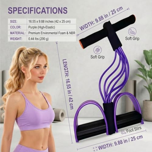 Multifunction Pedal Resistance Band with Handles, Purple | 6-Tube Natural Rubber Elastic Yoga Pedal Puller for Home Workouts, Full-Body, Core Strength, Arm Training and Leg Exercises