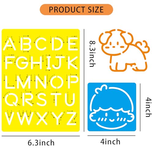 18 PCS Letter Tracing Stencils for Kids Numbers Alphabet Colorful Stencil | Mix Car Animal Stencils Writing Practice Kit