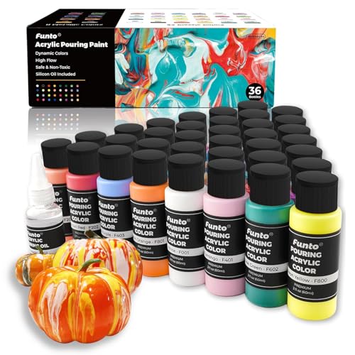 Funto Acrylic Pouring Paint Set, 36 Bottles, with Silicone Oil, High Flow, Pre-Mixed, Art Supplies for Pouring on Canvas, Glass, Wood, Tile, Rocks - color: COLORFUL