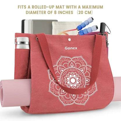 Gonex Yoga Mat Bag For Women Canvas Tote Pilates Gym Bag With Mat Carrier | Front-Opening Quick Access Mat Straps, Durable Cotton Canvas, Machine Washable, Bottle Holder Multi Pockets, Yoga Gym Travel - color: Watermelon Red, size: Classic (15.5×5.5×14.5i