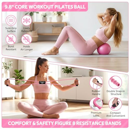 2026 Upgraded Pedal Resistance Bands with Handles - color: Pink
