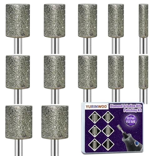 12PCS Diamond Grinding Bit Compatible with Dremel Rotary Tools, Stone Carving Set Polishing Kit with 116Grit Diamond Coated Bits 1/8" (3mm) Shank Accessories for Stone Rocks Jewelry Glass Ceramics - size: 12PCS-116 Grit