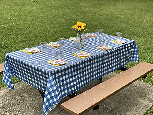 Neatiffy 54 x 108 Inch 6 Pack Rectangle Plastic Table Cloth Picnic/Camping/Party/Banquet Table Cover. Disposable/Reusable Tablecloths -Blue Checkered - color: Blue Checkered