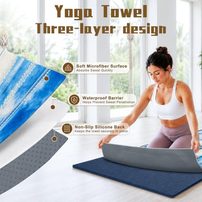 Hot Yoga Towel Non Slip, Ultra-Absorbent Yoga Mat Towel, Soft with Printed Design, Machine Washable, Yoga Pilates Towel Suitable for Exercise, Pilates, Yoga, 72x27in.Blue Stripe - color: Blue Stripe