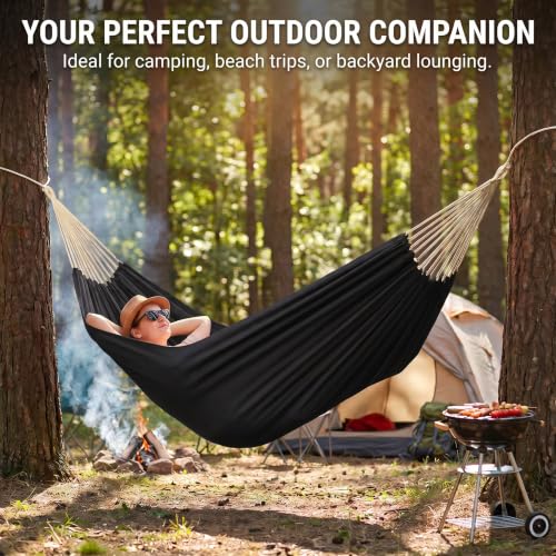 Canvas Hammock 122" Long X 59" Wide 2 Person Hammock 440 pounds Maximum Weight Applicable Scenes in Courtyard Autumn, Indoor Hanging Chairs, Beach Leisure (Black, Full) - color: Black, size: Full
