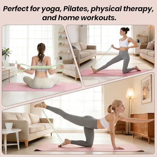 SHANPIN Figure 8 Resistance Band, Silicone Exercise Band with Non-Slip Grip, Full Body Toning for Yoga Pilates Physical Therapy Home Gym, for Women Men - color: Green 35 LBS