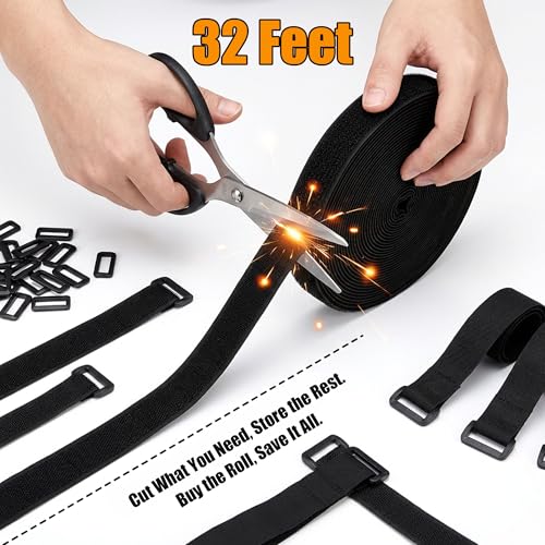 32ftx1in Hook Loop Strap with 50 Buckles Reusable Nylon Fastening Cable Tie