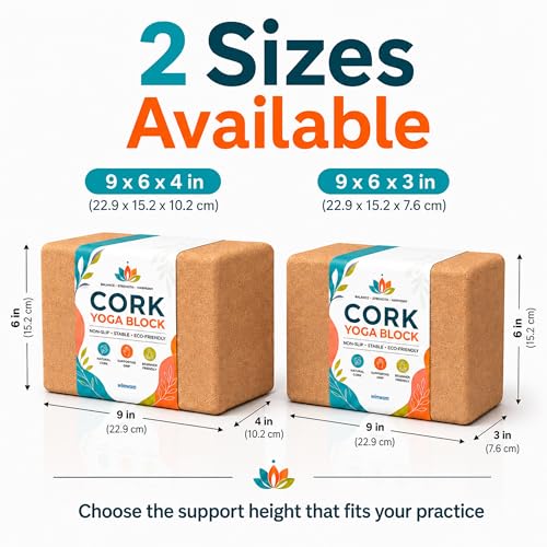 2 Pack Natural Cork Yoga Blocks, High Density Non-Slip Yoga Bricks for Pilates, Stretching, Balance and Flexibility Training - size: 9 x 6 x 3 Inch High Density