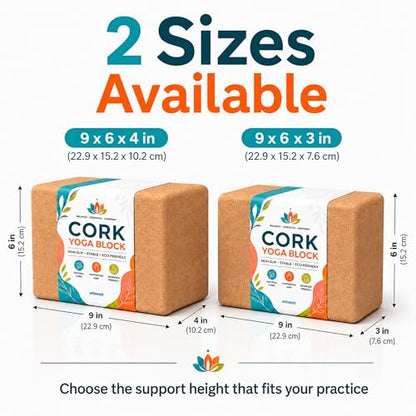 2 Pack Natural Cork Yoga Blocks, High Density Non-Slip Yoga Bricks for Pilates, Stretching, Balance and Flexibility Training - size: 9 x 6 x 3 Inch High Density