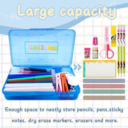 Green Large Plastic Pencil Organizer - Crayon Box, Hard Case, Blue 2 Pack - color: Blue Green