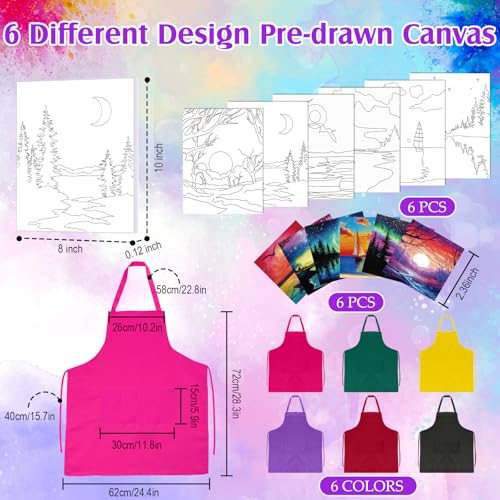 Cholemy 6 Set Paint and Sip Kit for Adults 8"x 10" Pre Drawn Canvas Painting with Wooden Easel Acrylic Paint Wash Cup Brushes Palette Apron for Painting DIY Adult's Date Party Supplies(Landscape) - style: Landscape