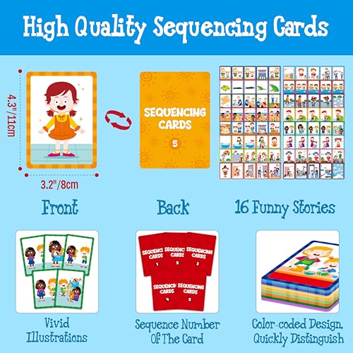 5-Scene Sequencing Cards, 80 Sequence Card Game for Preschool, Kids Learning Order and Logic, Speech Therapy Materials for Autism, Early Learning Activity-Storytelling, Social Skills,Sentence Building - style: 5-Scene