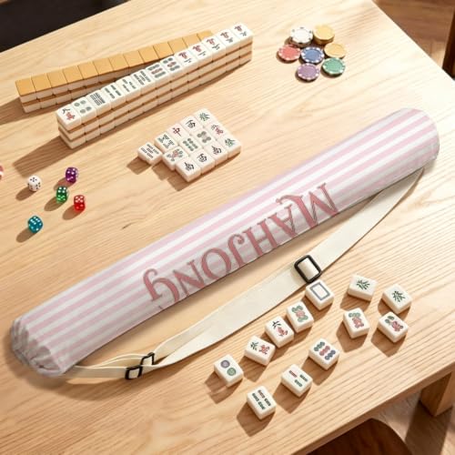 Pink and White Striped Mahjong Mat Bag with Adjustable Straps | Art Deco Pink Lines Drawstring Mahjong Mat Carrying Bag Canvas Storage for Board Games Yoga Mats (Bag Only) - color: Pink and White Striped