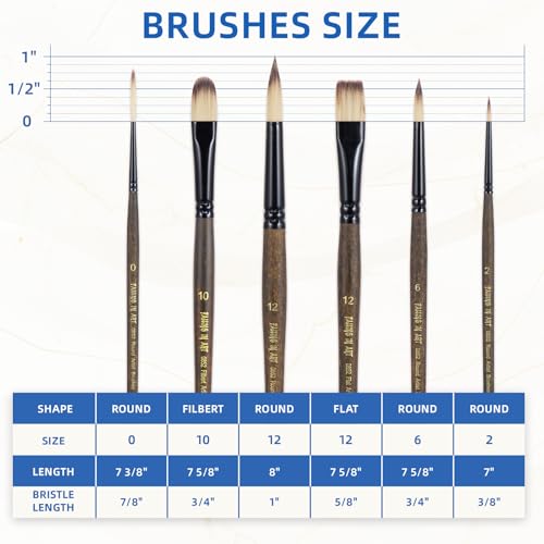 Falling in Art 6 Pcs Professional Watercolor Paint Brush Set, Brown | Artist Brushes with Round, Flat, Filbert, Dagger for Acrylic and Gouache Painting - color: Brown