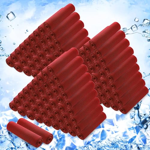Hosuly 150 Pack Cooling Towels Bulk 40 x 12 Inch Large Chilly Breathable Sweat Sports Cold Towels Sublimation Microfiber Ice Neck Rag for Hot Weather Workout Gym Team Gift (Red) - color: Red