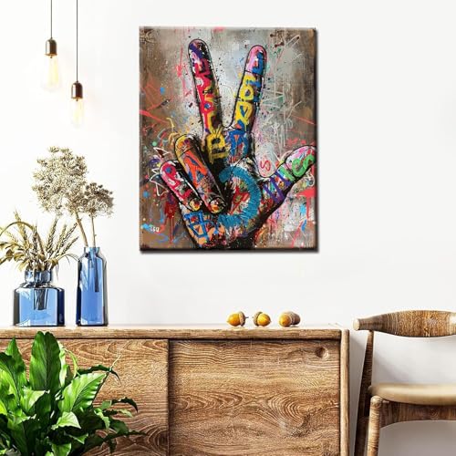 Tucocoo Colorful Doodle Hand Two Fingers Painting by Numbers for Adults Wall Art Home Decor for Living Room 16Inch X 20Inch - color: 20 Styles Graffiti 08, size: 16''Wx20''H(DIY frame)
