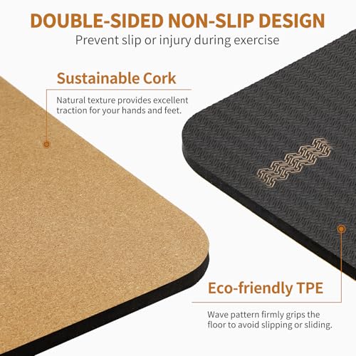 Hatha Yoga Extra Large Natural Cork Yoga Mat - 78" x 32" or 72" x 48", 1/2" Extra Thick Non-slip TPE Exercise Mat, Anti-tear Pilates Mat for Home, Gym, Hot Yoga, Stretching, Fitness & Workouts - size: Extra Large (6'x4'x1/2")