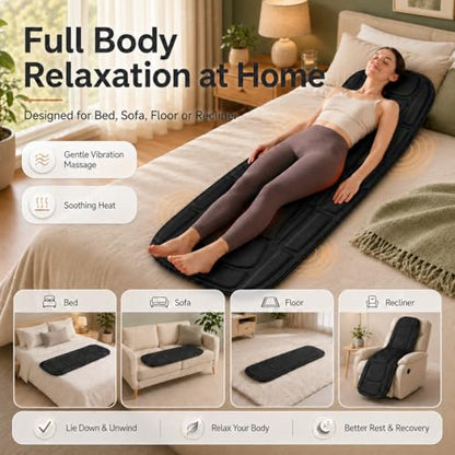 Full Body Massage Mat with Heat, Vibration Massage Mattress Pad with Lumbar Support Cushion, Foldable Massage Mat for Bed, Sofa & Floor, Relaxation & Comfort