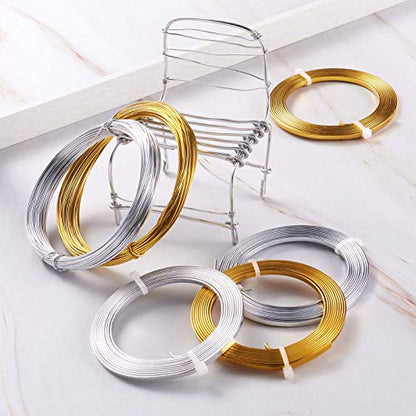 Fashewelry 6 Rolls Aluminum Wire 18 Gauge Bendable Metal Craft Wire Silver Gold Flat & Round Aluminum Strap for Beading Sculpting Jewelry Making, Total 91.8 Feet - color: Flat & Round-3mm & 9 Gauge