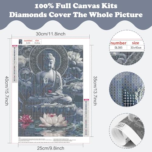 SENQAO Buddha Diamond Art Kits for Adults, Lotus Diamond Painting Kit for Beginners, Round 5D DIY Diamond Dots, Full Drill Painting Kit Art and Crafts for Adults Home Wall Decor 12x16inch - color: buddha