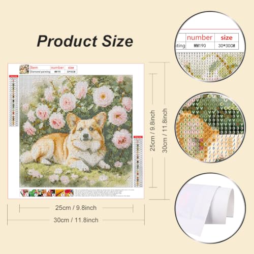 WSLWXSHM Diamond Painting Kits for Adults Dog and Flower, Animal Round Full Drill Diamond Art Kits, 5D DIY Paint with Diamonds Crafts for Home Wall Decoration Gifts 12×12Inch - color: Dog L