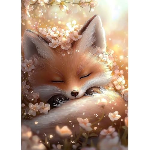 Bowetile 5D Diamond Art Fox Kits for Adults Beginners, Animals Diamond Painting Fox Kits, DIY Full Round Drill Diamond Dots Paintings Picture Gem Art Craft for Home Wall Decor 12x16 Inch - color: Fox