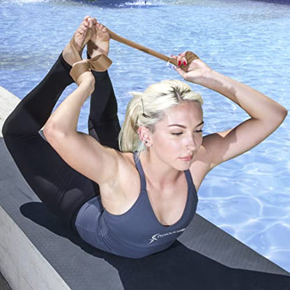 ProsourceFit Metal D-Ring Yoga Strap 8’ Durable Cotton for Stretching and Flexibility - color: Beige