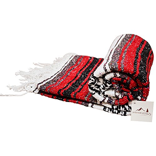 Open Road Goods Red Mexican Blanket - Authentic Serape Falsa Blanket - Handmade - color: Red