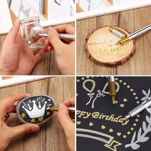 MYARTOOL Metallic Marker Pens, Gold Metallic Permanent Markers for Artist Illustration, Crafts, Gift Card Making, Scrapbooking, Fabric, DIY Photo Album, Value Set of 8 - color: Gold