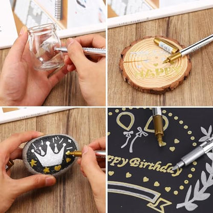 MYARTOOL Metallic Marker Pens, Gold Metallic Permanent Markers for Artist Illustration, Crafts, Gift Card Making, Scrapbooking, Fabric, DIY Photo Album, Value Set of 8 - color: Gold