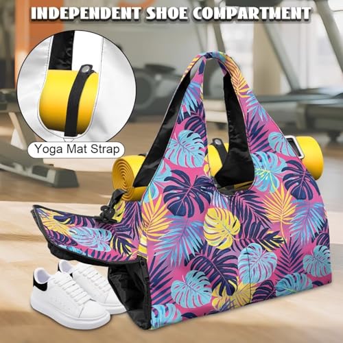 Yoga Gym Bag with Removable Adjustable Shoulder Strap, Shoe Compartment & Top Yoga Mat Holder 17.72x8.66x9.84in - color: Hawaiian Palm Leaf Print