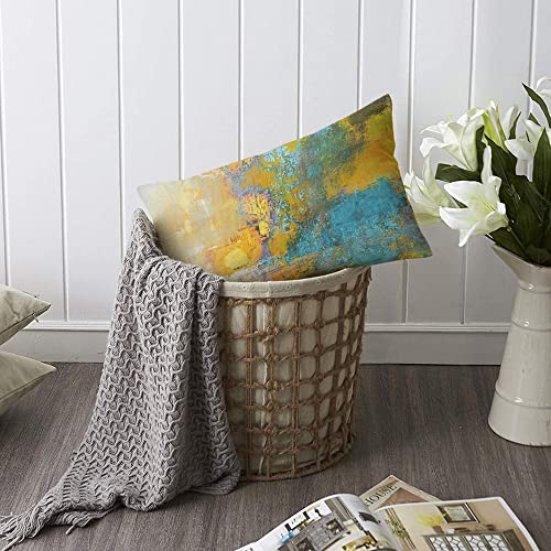TKS MITLAN Sun Ball in Yellow and Turquoise Pillow Covers 12x20 Inch Abstract Original Painting on Canvas Linen Couch Bed Sofa Car Waist Cushion Cover 12 x 20 inch - color: Sun Ball, size: 20" x 12" (Pack of 1)