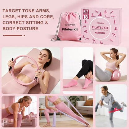 Pilates Kit, Home Pilates Equipment Set for Women,14" Pilates Ring and Ball,Resistance Bands,Dumbbells,Training Guide & Grip Socks Accessories for Starter Home Workouts