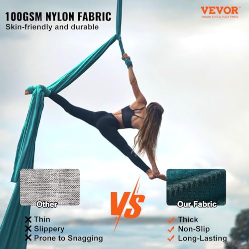 VEVOR Aerial Silk & Yoga Swing, Aerial Yoga Hammock Kit with 100gsm Nylon Fabric, Full Rigging Hardware & Easy Set-up Guide, Antigravity Flying for All Levels Fitness Bodybuilding - color: Green, size: 5.5 Yards
