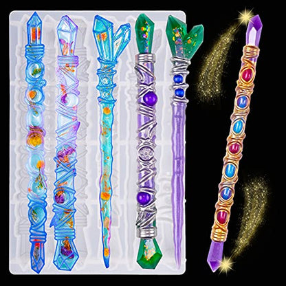 NiArt Fairy Wand Epoxy Resin Mold, Crystal Hairpin Silicone Mold DIY Kit | 6-Cavity Reusable Translucent Design, Smooth Release, for Bookmarks, Cosplay Props & Party Gifts, Heat Resistant - style: Magic Wands