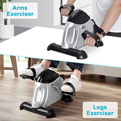 Mini Exercise Bike, himaly Under Desk Bike Pedal Exerciser Portable Foot Cycle Arm & Leg Peddler Machine with LCD Screen Displays - color: Silver and Black