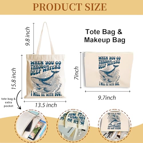 Whale Shark Makeup Bag Canvas Tote Bag Gifts for Women Friend Birthday Beach Shopping Appreciation Christmas - color: Throuchisaiah 386