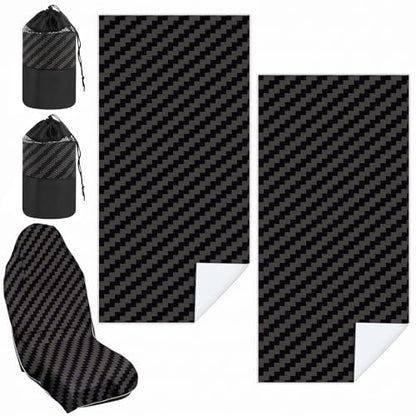 2 Pack Car Seat Towel Cover with Storage Bag, Carbon Fiber Textured | 63 x 32 in Car Towel Seat Cover Non Slip Waterproof, Gym Workout Swimming Running, Machine Washable Sweat Absorbent Protector - style: Carbon Fiber Textured