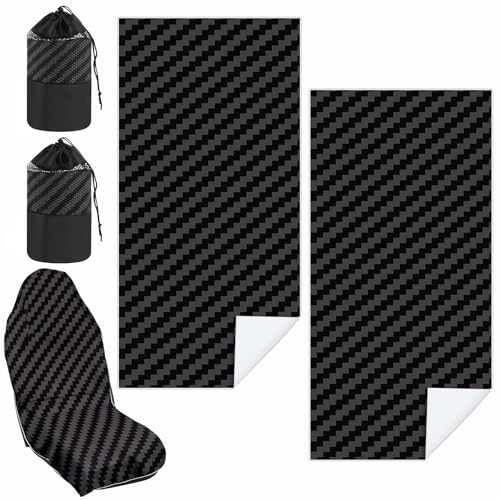 2 Pack Car Seat Towel Cover with Storage Bag, Carbon Fiber Textured | 63 x 32 in Car Towel Seat Cover Non Slip Waterproof, Gym Workout Swimming Running, Machine Washable Sweat Absorbent Protector - style: Carbon Fiber Textured