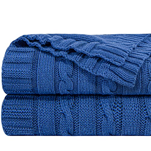 NTBAY Cotton Cable Knit Throw Blanket, 51 x 67, Cobalt Blue - color: Cobalt Blue, size: Throw(51"x67")