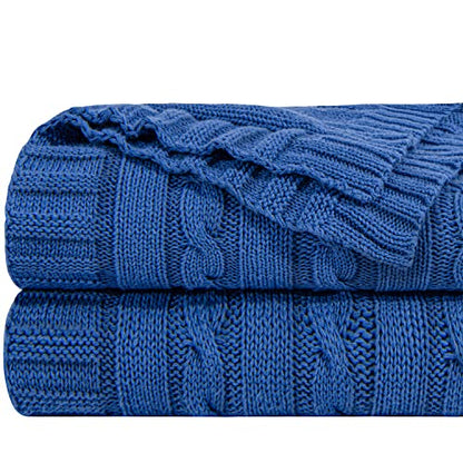 NTBAY Cotton Cable Knit Throw Blanket, 51 x 67, Cobalt Blue - color: Cobalt Blue, size: Throw(51"x67")