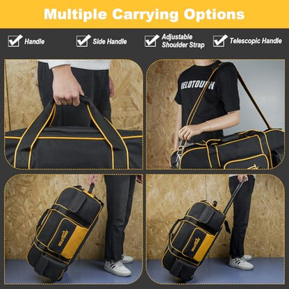 MELOTOUGH Rolling Tool Bag with Wheels,Large Capacity Tool Bag Organizer with Concealed Telescoping Handle for Electrician,Construction,HVAC,Technician (Yellow/Black) - color: Yellow/Black