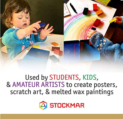 Stockmar Beeswax Block Crayons, Set of 8 - Non Toxic, Safe, Natural Jumbo Crayons For Kids & Adults - Waldorf Homeschool -Waldorf Art Supplies - In Storage Tin Case, Made in Germany