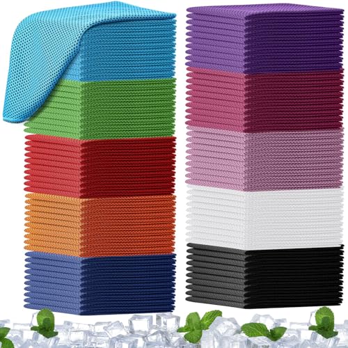 BBTO 100 Pack Cooling Towel Bulk | Ice Cold Sweat Rags, Breathable Microfiber Chilly Towel, Neck & Face, Sport Accessories, for Gym Yoga Golf Workout Beach - color: Multicolor, size: 40 x 12 Inch