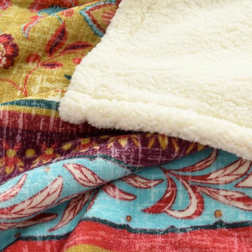 Boho Chic Sherpa Fleece Throw Blanket with Ultra-Soft Cozy Lining,Bohemian Patterned Throws for Sofa,Couch,Bed - color: Boho-red, size: 50" x 60"