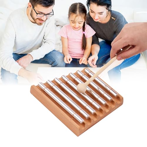 7 Tone Hand Chime with Wooden Mallet - Wood Meditation Chime Bell for Yoga, Sound Healing, Mindfulness & Classroom Management Hand Percussion Instrument for Teachers, Relaxation