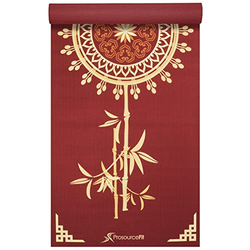 ProsourceFit Tao Yoga Mat 3/16" (5mm) Thick Workout Surface with Exclusive Printed Designs for Stylish Comfort, Stability, and Balance; Non-Slip Option for Yoga and Pilates - color: Tao - Red